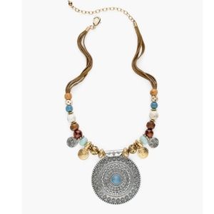 Chicos Large Silver Tone Pendant Necklace